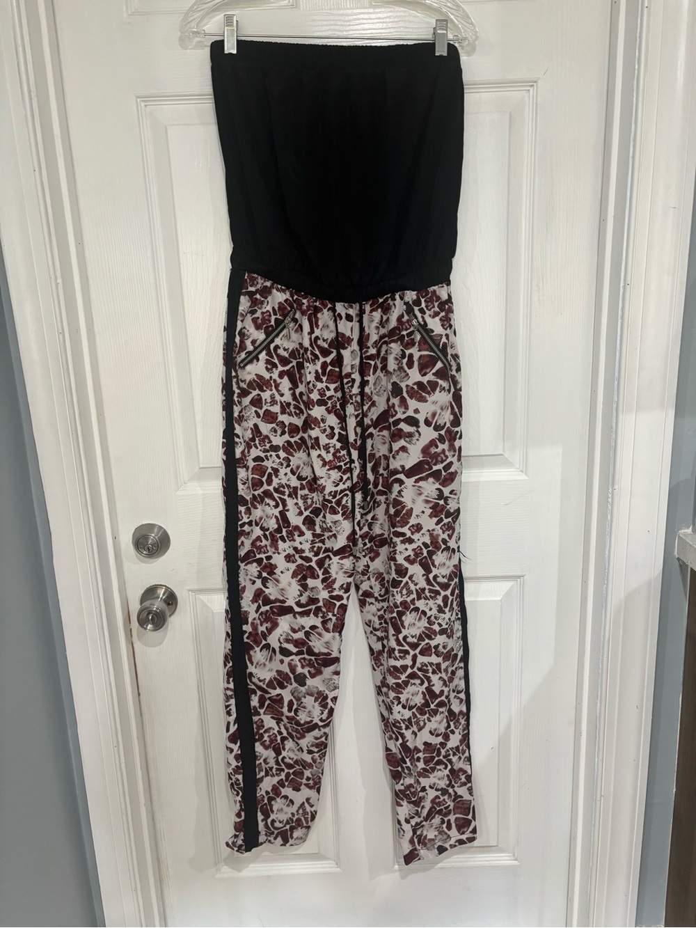 Wildfang Strapless Jumpsuit in Black and Burgundy Floral